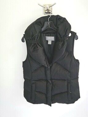 Ann Taylor Down Black Puffer Vest Adjustable Collar